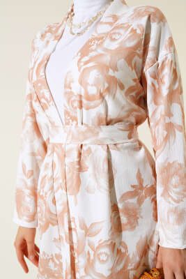 Desenli Bürümcük Kimono Takım Latte - Thumbnail