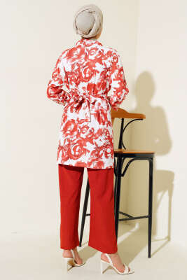 Desenli Bürümcük Kimono Takım Kiremit - Thumbnail