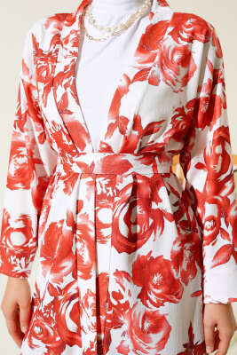 Desenli Bürümcük Kimono Takım Kiremit - Thumbnail