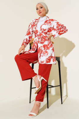 Desenli Bürümcük Kimono Takım Kiremit - Thumbnail