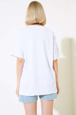 Cep Baskılı T-shirt Beyaz - Thumbnail