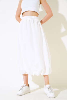 Pazarium - Etek Ucu Lastikli Balon Etek Beyaz