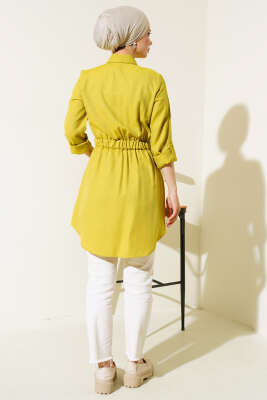 Çift Cepli Bel Lastikli Gömlek Yağ Yeşili - Thumbnail