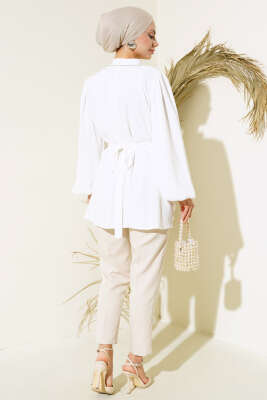 Balon Kol Saten Tunik Ekru - Thumbnail