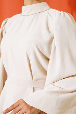 Balon Kol Saten Tunik Bej - Thumbnail