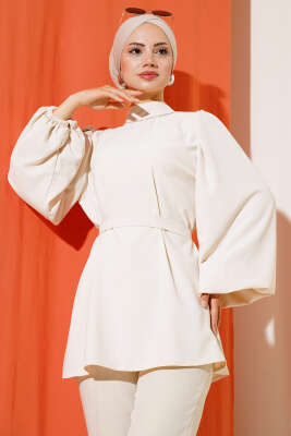 Pazarium - Balon Kol Saten Tunik Bej