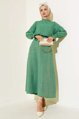 Bilekleri Lastikli Etekli İkili Takım Yeşil - Thumbnail