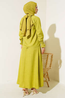 Bilekleri Lastikli Etekli İkili Takım Yağ Yeşili - Thumbnail