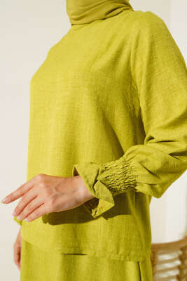 Bilekleri Lastikli Etekli İkili Takım Yağ Yeşili - Thumbnail