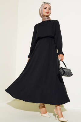 Bilekleri Lastikli Etekli İkili Takım Siyah - Thumbnail