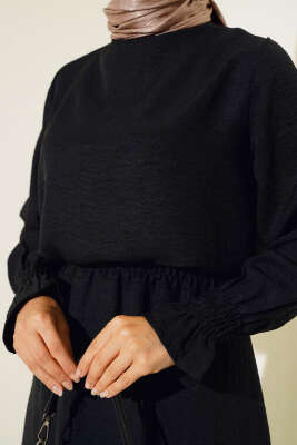 Bilekleri Lastikli Etekli İkili Takım Siyah - Thumbnail