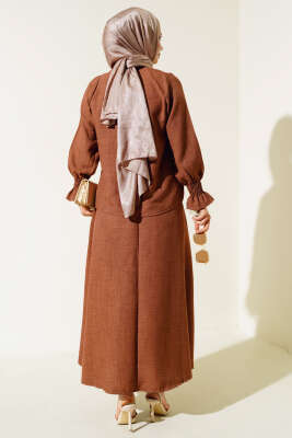 Bilekleri Lastikli Etekli İkili Takım Kahve - Thumbnail