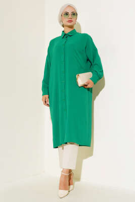 Cep Detaylı Uzun Tunik Yeşil - Thumbnail