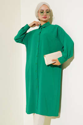 Cep Detaylı Uzun Tunik Yeşil - Thumbnail