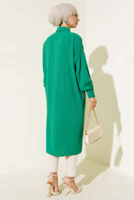 Cep Detaylı Uzun Tunik Yeşil - Thumbnail