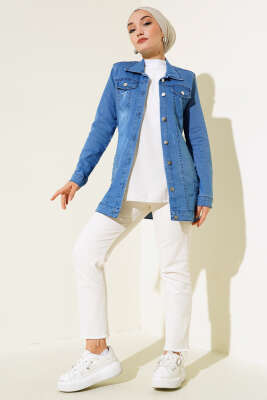 Metal Düğmeli Kot Ceket Kot Mavisi - Thumbnail