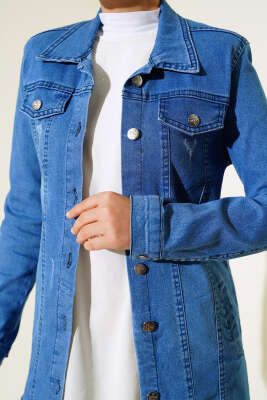 Metal Düğmeli Kot Ceket Kot Mavisi - Thumbnail