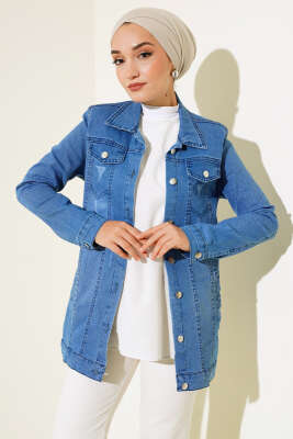 Metal Düğmeli Kot Ceket Kot Mavisi - Thumbnail