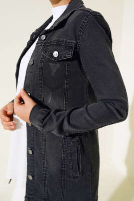 Metal Düğmeli Kot Ceket Füme - Thumbnail