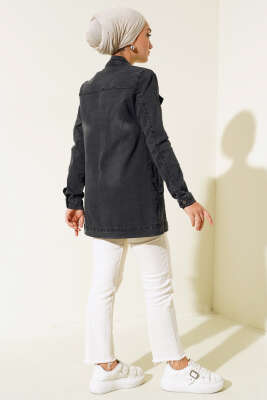 Metal Düğmeli Kot Ceket Füme - Thumbnail