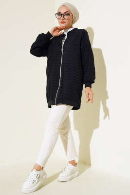 Bamber Fermuarlı Hırka Siyah - Thumbnail