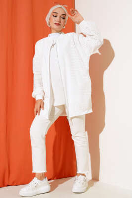 Bamber Fermuarlı Hırka Ekru - Thumbnail