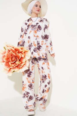 Pazarium - Karışık Desen Viskon İkili Takım Kahve