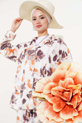 Karışık Desen Viskon İkili Takım Kahve - Thumbnail