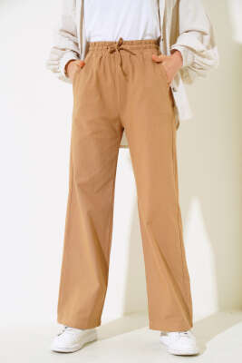 Bel Lastikli Uzun Keten Pantolon Hardal - Thumbnail