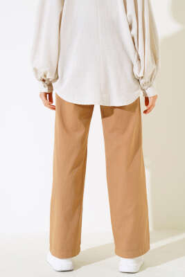 Bel Lastikli Uzun Keten Pantolon Hardal - Thumbnail