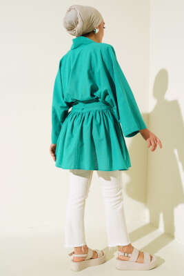 Bel Bağlamalı Keten Kimono Benetton - Thumbnail