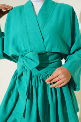 Bel Bağlamalı Keten Kimono Benetton - Thumbnail
