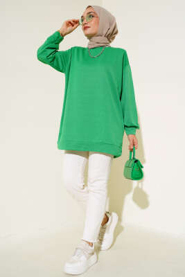 İki İplik Düz Tunik Yeşil - Thumbnail