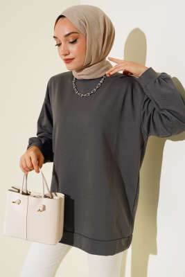 Pazarium - İki İplik Düz Tunik Antrasit