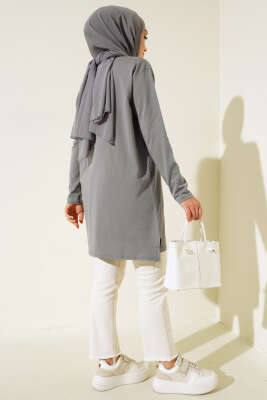 Uzun Kol Basic Tunik Füme - Thumbnail