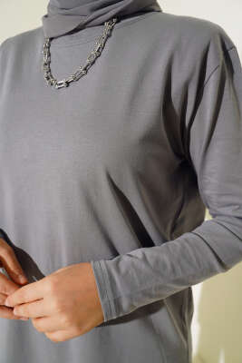 Uzun Kol Basic Tunik Füme - Thumbnail