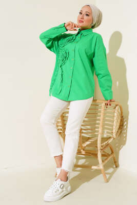 Poplin Gül Nakışlı Gömlek Benetton - Thumbnail