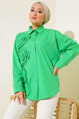 Pazarium - Poplin Gül Nakışlı Gömlek Benetton