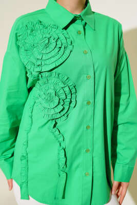 Poplin Gül Nakışlı Gömlek Benetton - Thumbnail