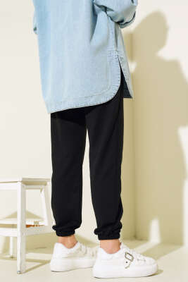 Bel Ve Bilek Lastikli Jogger Pantolon Siyah - Thumbnail