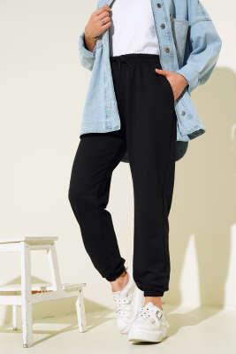Bel Ve Bilek Lastikli Jogger Pantolon Siyah - Thumbnail