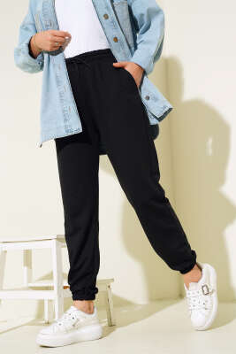 Bel Ve Bilek Lastikli Jogger Pantolon Siyah - Thumbnail