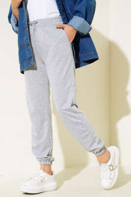 Bel Ve Bilek Lastikli Jogger Pantolon Gri - Thumbnail