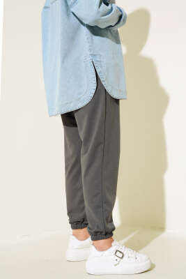 Bel Ve Bilek Lastikli Jogger Pantolon Füme - Thumbnail