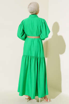 Hasır Kemerli Yarım Düğmeli Elbise Benetton - Thumbnail