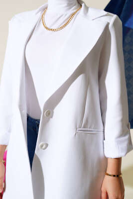 Kol Düğme Biritli Ceket Beyaz - Thumbnail