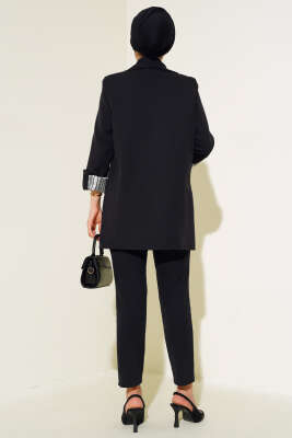 Kol Düğme Biritli Ceket Siyah - Thumbnail