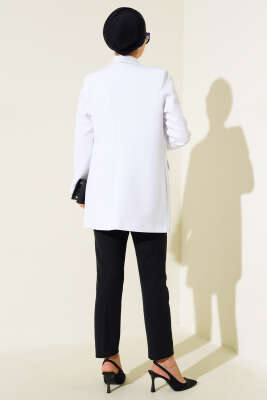 Garnili Kruvaze Beyaz Ceket - Thumbnail