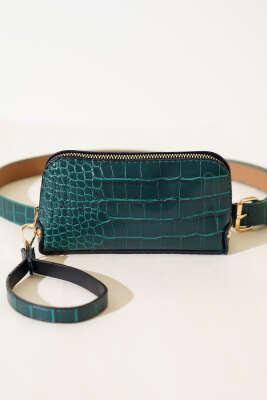 Kroko Desen Bel Çantası Zümrüt - Thumbnail