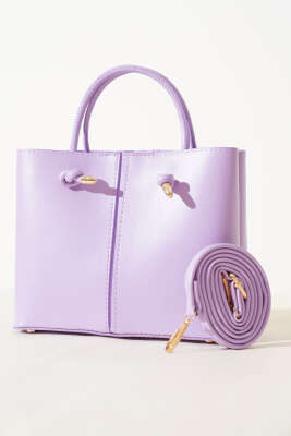 Dikiş Detaylı Kadın El Çantası Lila - Thumbnail